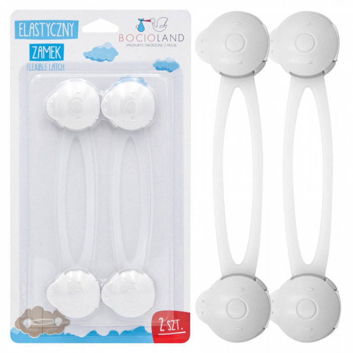 Bocioland - Set 2 sisteme de siguranta multifunctionale, Flexibile, Pentru sertare, Dulapuri, Frigider, Alb [2]