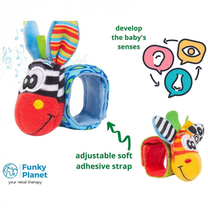 Botosei si bratari cu zornaitoare, Animalute dragute pentru bebelusi, Set 4 piese, 2 pentru maini si 2 pentru picioare, Jungle Wrist Rattle and Foot Finder, Playgro [4]