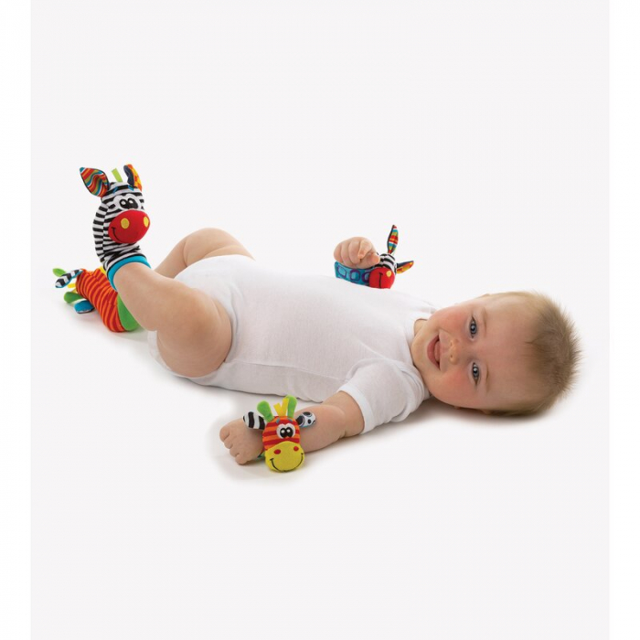 Botosei si bratari cu zornaitoare, Animalute dragute pentru bebelusi, Set 4 piese, 2 pentru maini si 2 pentru picioare, Jungle Wrist Rattle and Foot Finder, Playgro [9]