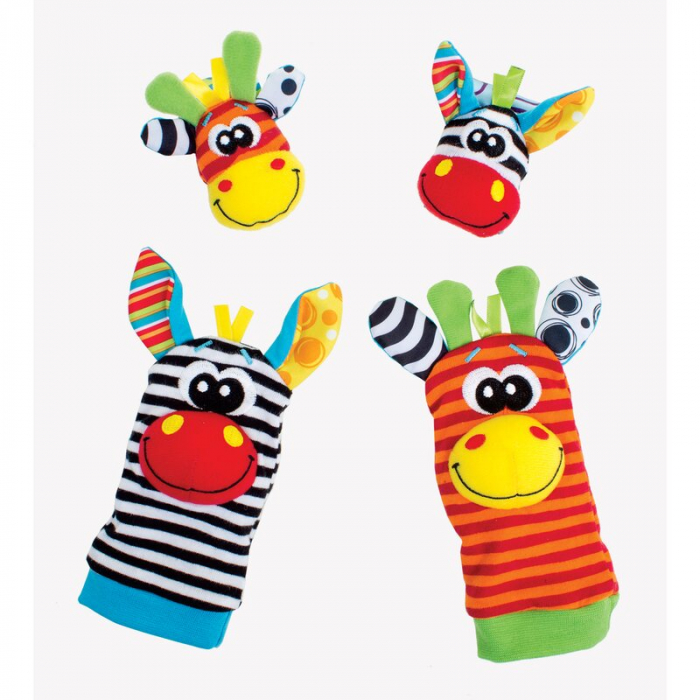 Botosei si bratari cu zornaitoare, Animalute dragute pentru bebelusi, Set 4 piese, 2 pentru maini si 2 pentru picioare, Jungle Wrist Rattle and Foot Finder, Playgro [7]