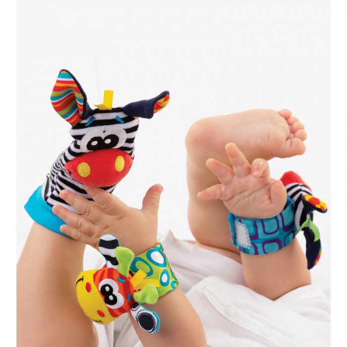 Botosei si bratari cu zornaitoare, Animalute dragute pentru bebelusi, Set 4 piese, 2 pentru maini si 2 pentru picioare, Jungle Wrist Rattle and Foot Finder, Playgro [10]