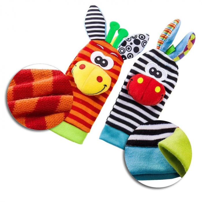 Botosei si bratari cu zornaitoare, Animalute dragute pentru bebelusi, Set 4 piese, 2 pentru maini si 2 pentru picioare, Jungle Wrist Rattle and Foot Finder, Playgro [6]