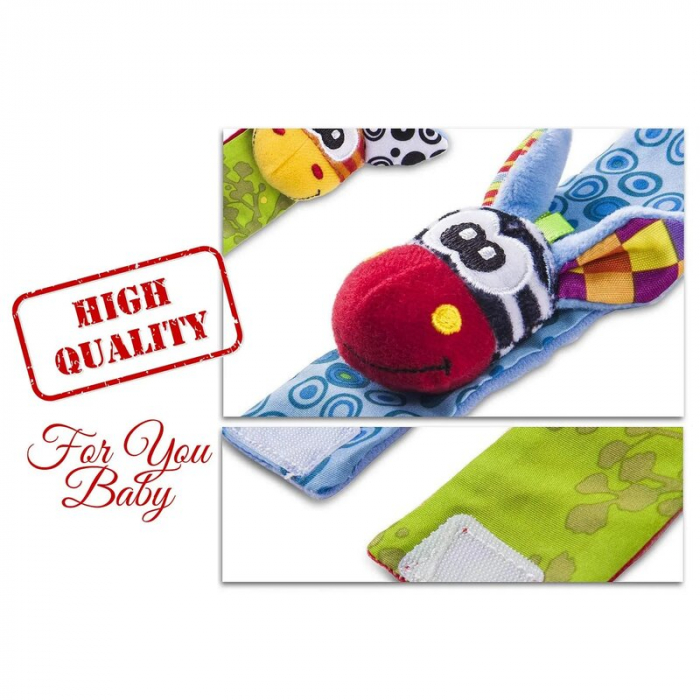 Botosei si bratari cu zornaitoare, Animalute dragute pentru bebelusi, Set 4 piese, 2 pentru maini si 2 pentru picioare, Jungle Wrist Rattle and Foot Finder, Playgro [5]