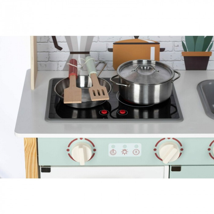 Bucatarie pentru copii, Mini Chef, Din lemn, Cu efecte de sunet si lumina, Cu accesorii, 70 x 30 x 104 cm, Free2Play [9]