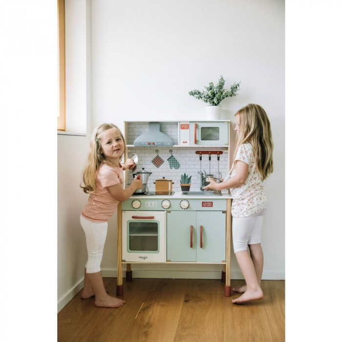 Bucatarie pentru copii, Mini Chef, Din lemn, Cu efecte de sunet si lumina, Cu accesorii, 70 x 30 x 104 cm, Free2Play [14]