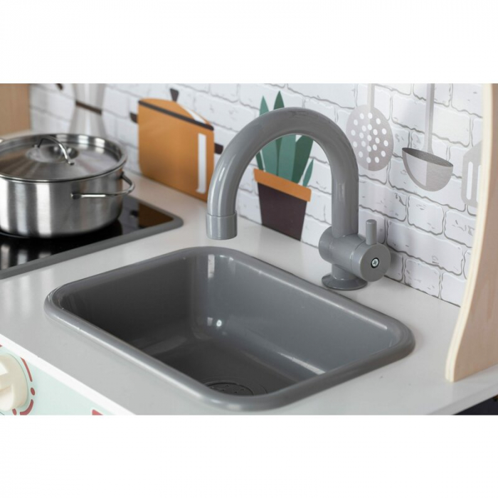 Bucatarie pentru copii, Mini Chef, Din lemn, Cu efecte de sunet si lumina, Cu accesorii, 70 x 30 x 104 cm, Free2Play [4]