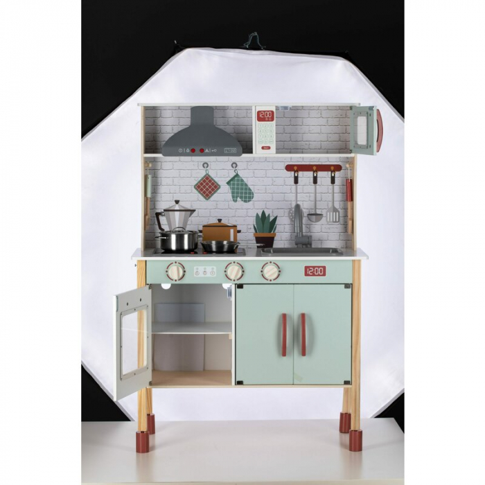 Bucatarie pentru copii, Mini Chef, Din lemn, Cu efecte de sunet si lumina, Cu accesorii, 70 x 30 x 104 cm, Free2Play [8]