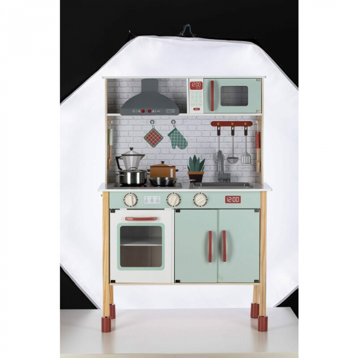 Bucatarie pentru copii, Mini Chef, Din lemn, Cu efecte de sunet si lumina, Cu accesorii, 70 x 30 x 104 cm, Free2Play [7]