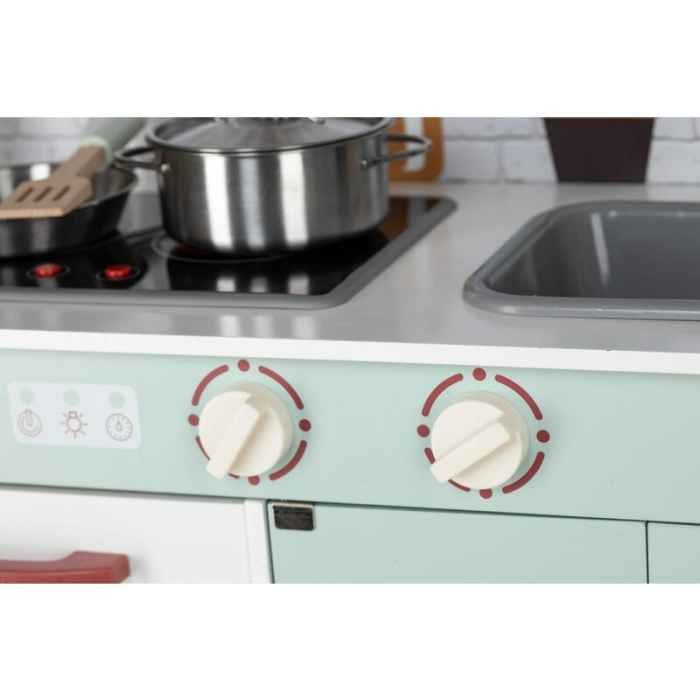 Bucatarie pentru copii, Mini Chef, Din lemn, Cu efecte de sunet si lumina, Cu accesorii, 70 x 30 x 104 cm, Free2Play [12]