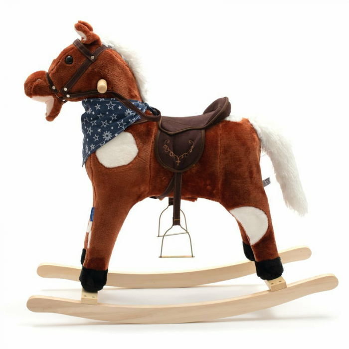 Calut balansoar din plus, Cu efecte de miscare a gurii si a cozii, Cu melodie de cowboy si efect de galop , Baby Mix, Maro Inchis [3]