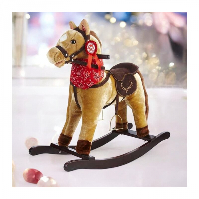 Calut balansoar din plus, Free2Play, Cu esarfa si manere, Cu sunete specifice si de galop, 74x30x64 cm, Brown [2]