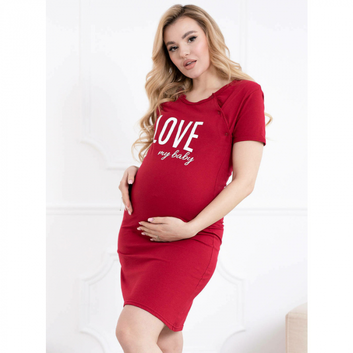 Camasa de alaptat M, Din bumbac, Cu capse oblice, I love my Baby, Bordeaux [17]