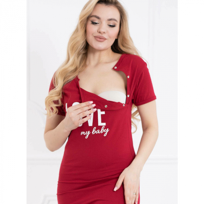 Camasa de alaptat M, Din bumbac, Cu capse oblice, I love my Baby, Bordeaux [11]
