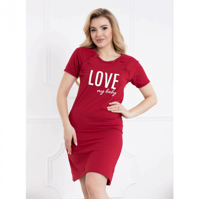 Camasa de alaptat M, Din bumbac, Cu capse oblice, I love my Baby, Bordeaux [10]