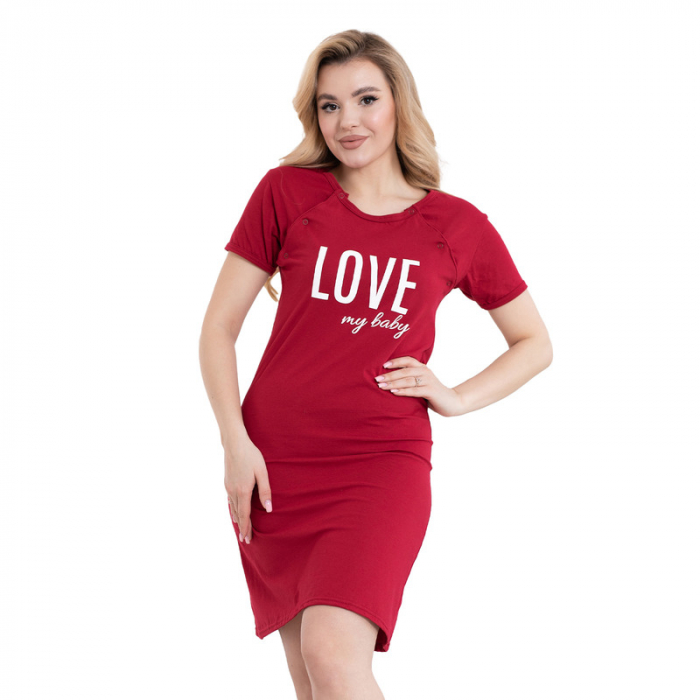 Camasa de alaptat M, Din bumbac, Cu capse oblice, I love my Baby, Bordeaux [4]