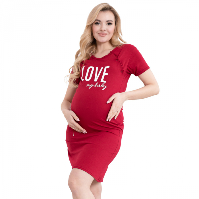 Camasa de alaptat M, Din bumbac, Cu capse oblice, I love my Baby, Bordeaux [1]