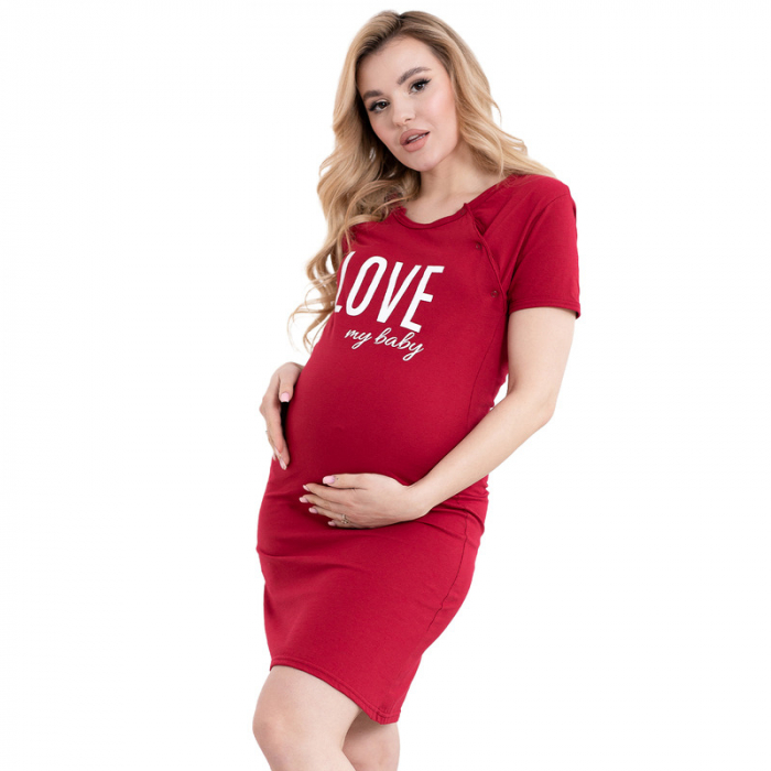 Camasa de alaptat M, Din bumbac, Cu capse oblice, I love my Baby, Bordeaux [6]