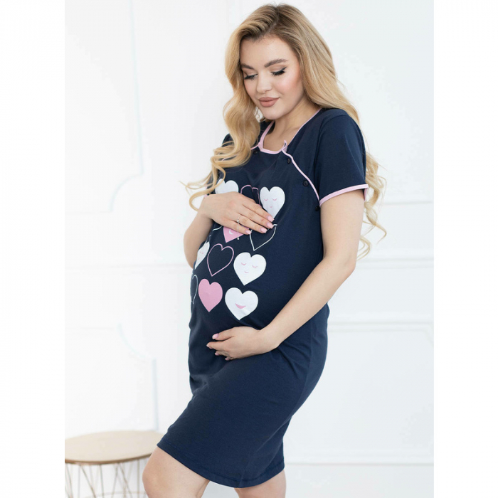 Camasa de alaptat M, Din bumbac, Cu nasturi,Hearts, Navy Pink [17]