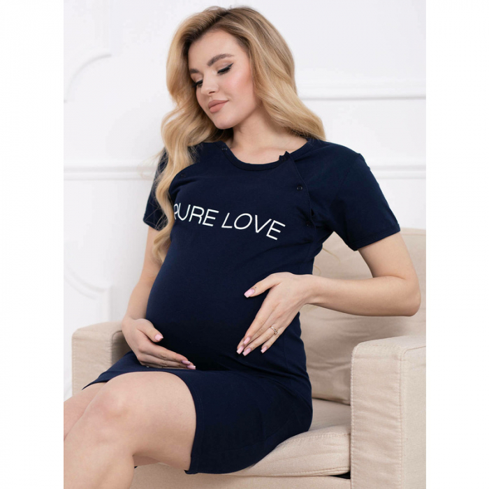 Camasa de alaptat S, Din bumbac, Cu capse oblice, Purelove, Navy Blue [8]