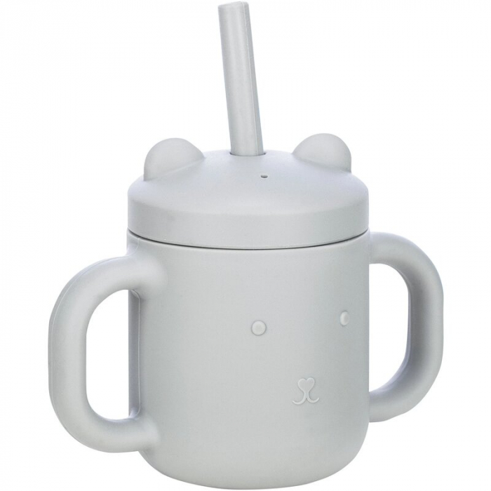 Cana din silicon fara BPA, Cu manere, Cu pai, 6 luni+, Conform cu standardul european de securitate EN 14350:2020, FreeON, Grey [2]