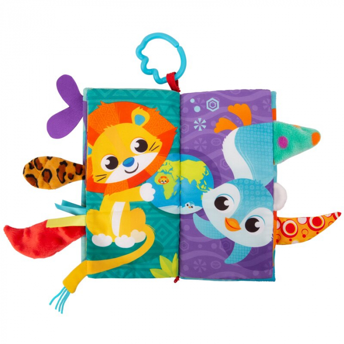Carticica din plus, Playgro, In forma de carte, Include clema de atasare la carucior, Cu inel pentru dentitie, Cu texturi si culori, 3 luni+, Tails of the World Sensory Book [4]