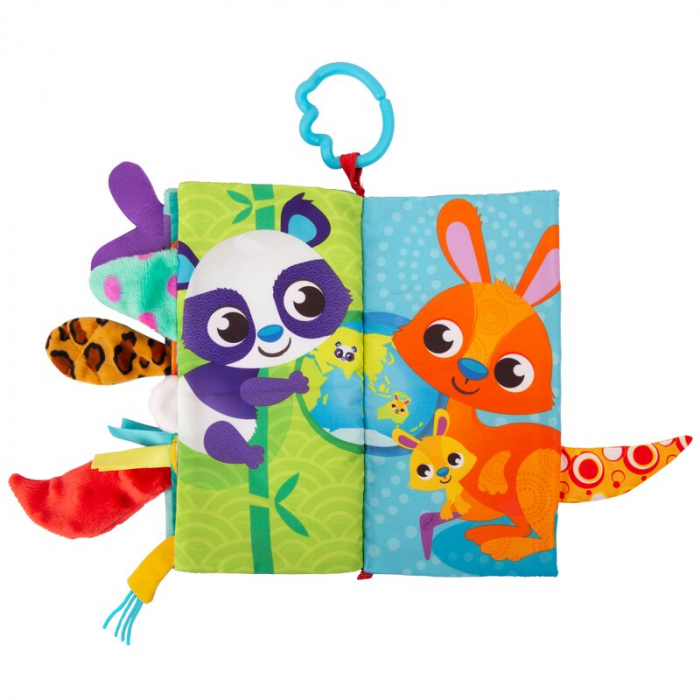 Carticica din plus, Playgro, In forma de carte, Include clema de atasare la carucior, Cu inel pentru dentitie, Cu texturi si culori, 3 luni+, Tails of the World Sensory Book [5]