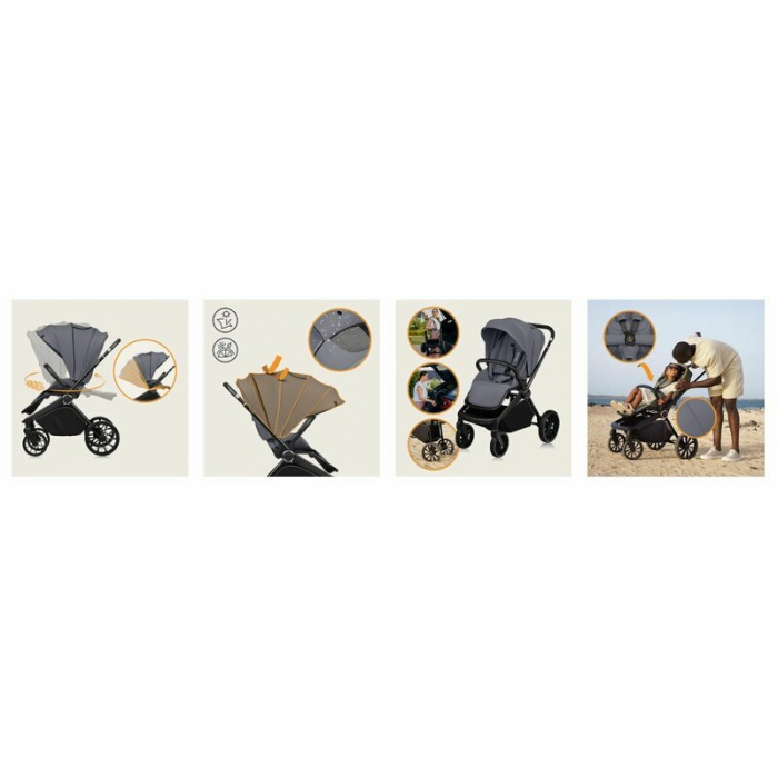 Carucior 2 in 1, Lionelo, Mika Plus, Cadru din aluminiu, Cu landou intarit si salteluta moale, Reversibil, Cu sistem de ventilatie 3D, Cu accesorii, Pana la 22 kg, Conform cu EN1888-1 EN1888-2, EN1466 [45]