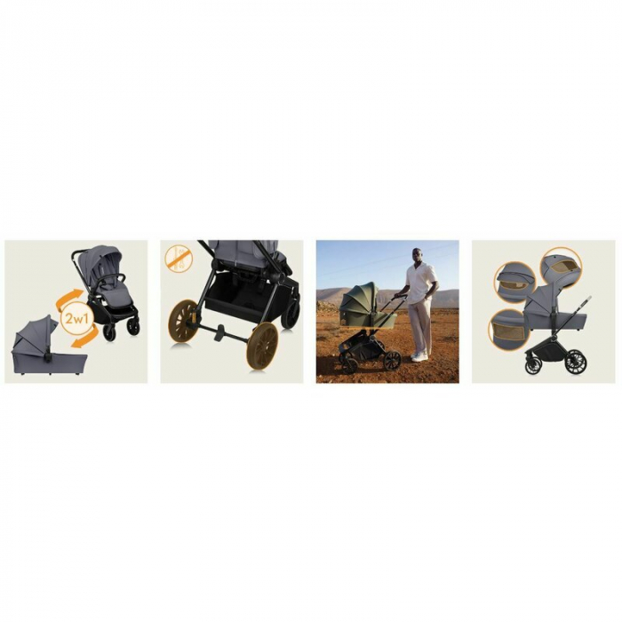 Carucior 2 in 1, Lionelo, Mika Plus, Cadru din aluminiu, Cu landou intarit si salteluta moale, Reversibil, Cu sistem de ventilatie 3D, Cu accesorii, Pana la 22 kg, Conform cu EN1888-1 EN1888-2, EN1466 [46]