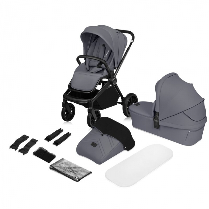 Carucior 2 in 1, Lionelo, Mika Plus, Cadru din aluminiu, Cu landou intarit si salteluta moale, Reversibil, Cu sistem de ventilatie 3D, Cu accesorii, Pana la 22 kg, Conform cu EN1888-1 EN1888-2, EN1466 [24]