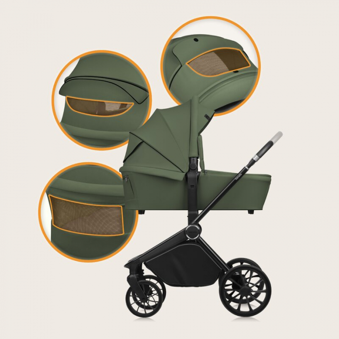Carucior 2 in 1, Lionelo, Mika Plus, Cadru din aluminiu, Cu landou intarit si salteluta moale, Reversibil, Cu sistem de ventilatie 3D, Cu accesorii, Pana la 22 kg, Conform cu EN1888-1 EN1888-2, EN1466 [39]