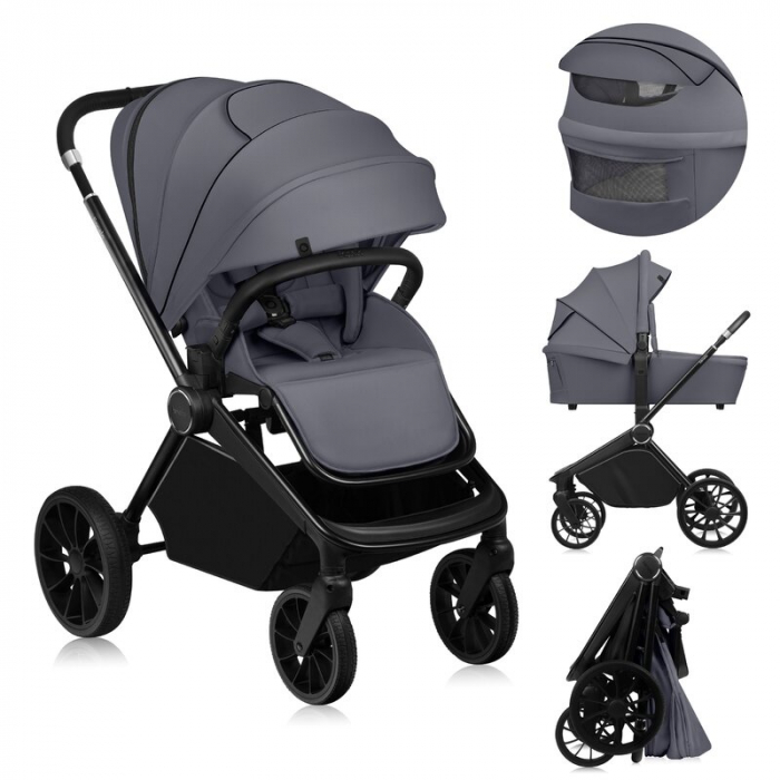 Carucior 2 in 1, Lionelo, Mika Plus, Cadru din aluminiu, Cu landou intarit si salteluta moale, Reversibil, Cu sistem de ventilatie 3D, Cu accesorii, Pana la 22 kg, Conform cu EN1888-1 EN1888-2, EN1466 [33]