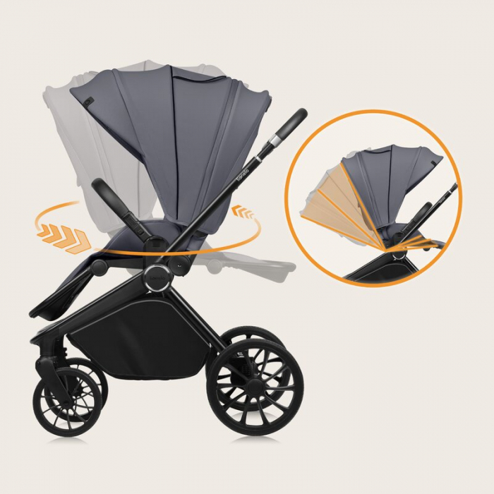 Carucior 2 in 1, Lionelo, Mika Plus, Cadru din aluminiu, Cu landou intarit si salteluta moale, Reversibil, Cu sistem de ventilatie 3D, Cu accesorii, Pana la 22 kg, Conform cu EN1888-1 EN1888-2, EN1466 [41]