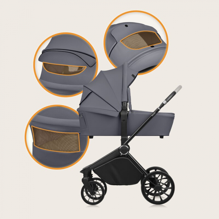 Carucior 2 in 1, Lionelo, Mika Plus, Cadru din aluminiu, Cu landou intarit si salteluta moale, Reversibil, Cu sistem de ventilatie 3D, Cu accesorii, Pana la 22 kg, Conform cu EN1888-1 EN1888-2, EN1466 [39]