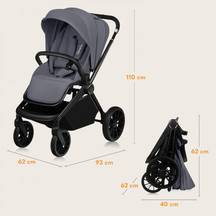 Carucior 2 in 1, Lionelo, Mika Plus, Cadru din aluminiu, Cu landou intarit si salteluta moale, Reversibil, Cu sistem de ventilatie 3D, Cu accesorii, Pana la 22 kg, Conform cu EN1888-1 EN1888-2, EN1466 [36]