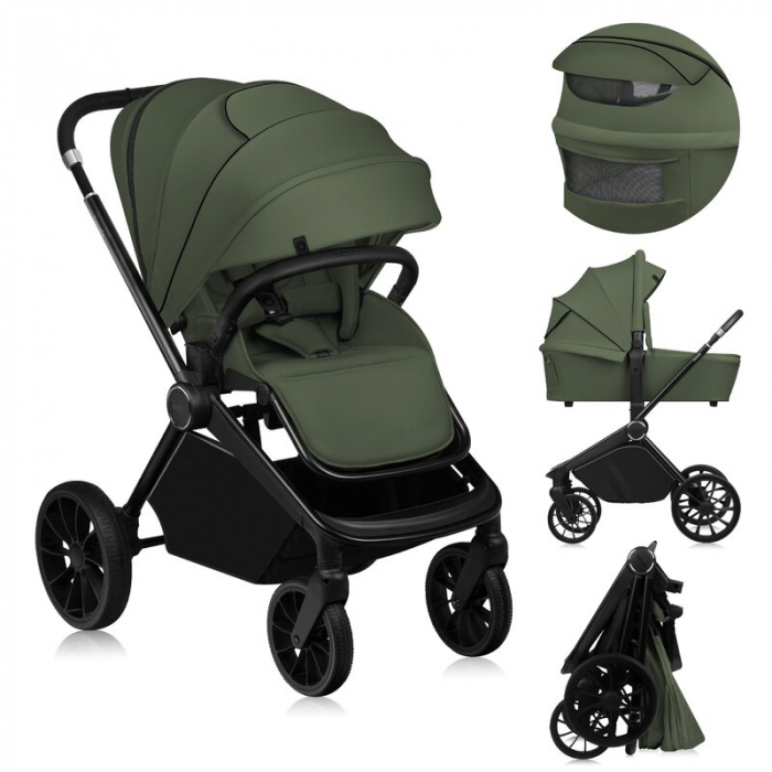Carucior 2 in 1, Lionelo, Mika Plus, Cadru din aluminiu, Cu landou intarit si salteluta moale, Reversibil, Cu sistem de ventilatie 3D, Cu accesorii, Pana la 22 kg, Conform cu EN1888-1 EN1888-2, EN1466 [33]