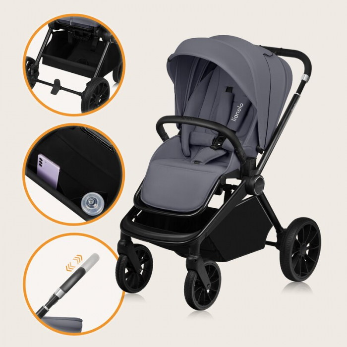 Carucior 2 in 1, Lionelo, Mika Plus, Cadru din aluminiu, Cu landou intarit si salteluta moale, Reversibil, Cu sistem de ventilatie 3D, Cu accesorii, Pana la 22 kg, Conform cu EN1888-1 EN1888-2, EN1466 [44]