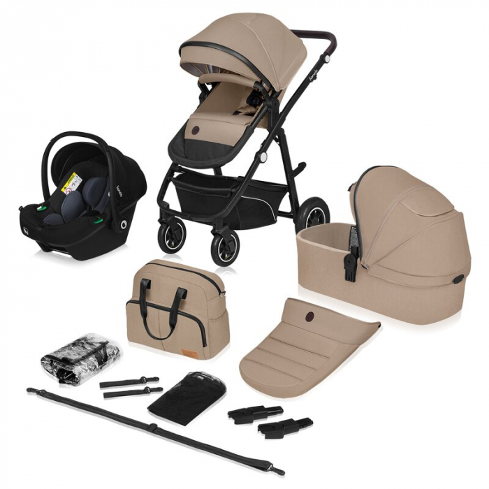 Carucior 3 in 1, Lionelo, Bianka, Transformabil, Cadru aluminiu, Cu landou si salteluta moale, Cu scoica auto testata ADAC, Cu multiple accesorii, Sustine 22 kg, 0 luni+, EN1466:2014+AC:2015, EN1888,  [1]