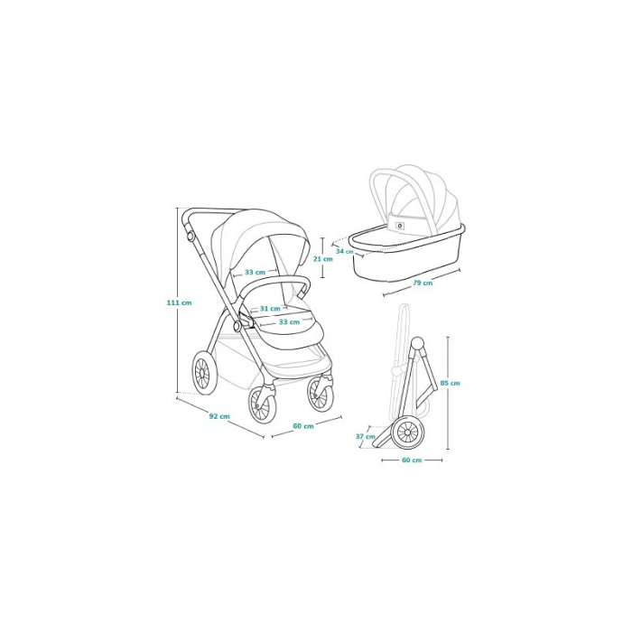 Carucior 3 in 1, Lionelo, Bianka, Transformabil, Cadru aluminiu, Cu landou si salteluta moale, Cu scoica auto testata ADAC, Cu multiple accesorii, Sustine 22 kg, 0 luni+, EN1466:2014+AC:2015, EN1888,  [30]