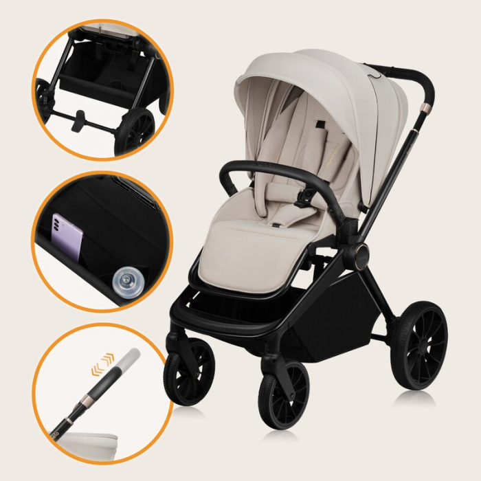 Carucior 3 in 1, Lionelo, Mika Plus, Cadru din aluminiu, Cu landou intarit si salteluta moale, Scoica auto, Reversibil, Cu sistem de ventilatie 3D, Maner ajustabil, Cu accesorii, Pana la 22 kg, EN1888 [44]