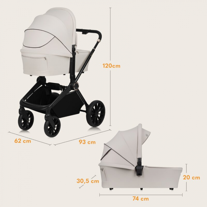 Carucior 3 in 1, Lionelo, Mika Plus, Cadru din aluminiu, Cu landou intarit si salteluta moale, Scoica auto, Reversibil, Cu sistem de ventilatie 3D, Maner ajustabil, Cu accesorii, Pana la 22 kg, EN1888 [34]