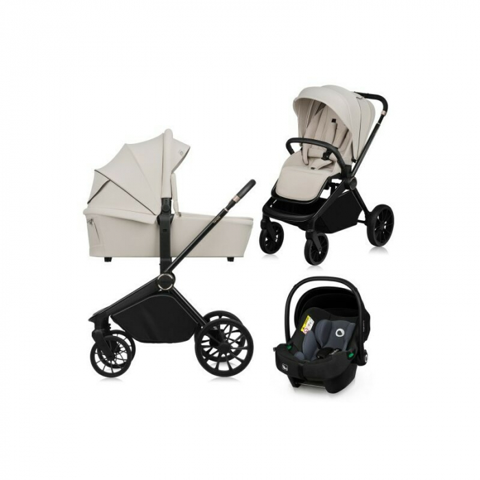 Carucior 3 in 1, Lionelo, Mika Plus, Cadru din aluminiu, Cu landou intarit si salteluta moale, Scoica auto, Reversibil, Cu sistem de ventilatie 3D, Maner ajustabil, Cu accesorii, Pana la 22 kg, EN1888 [1]
