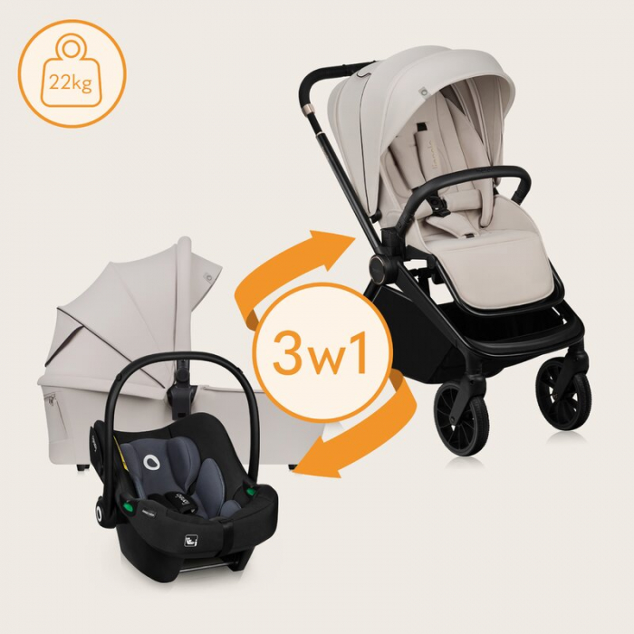 Carucior 3 in 1, Lionelo, Mika Plus, Cadru din aluminiu, Cu landou intarit si salteluta moale, Scoica auto, Reversibil, Cu sistem de ventilatie 3D, Maner ajustabil, Cu accesorii, Pana la 22 kg, EN1888 [37]