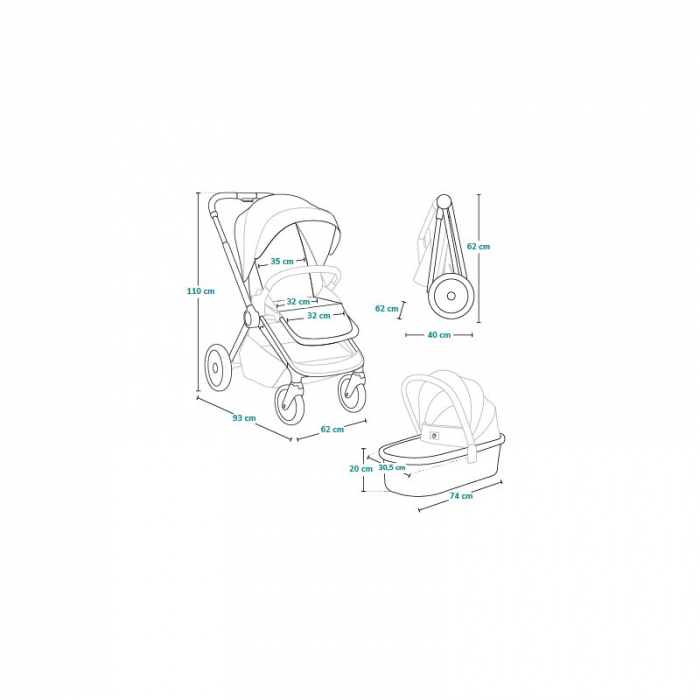 Carucior 3 in 1, Lionelo, Mika Plus, Cadru din aluminiu, Cu landou intarit si salteluta moale, Scoica auto, Reversibil, Cu sistem de ventilatie 3D, Maner ajustabil, Cu accesorii, Pana la 22 kg, EN1888 [48]