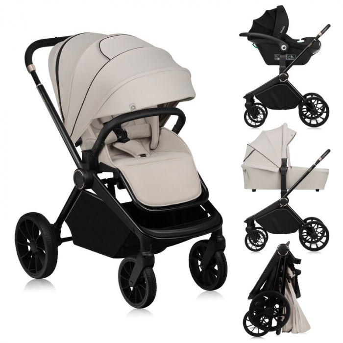 Carucior 3 in 1, Lionelo, Mika Plus, Cadru din aluminiu, Cu landou intarit si salteluta moale, Scoica auto, Reversibil, Cu sistem de ventilatie 3D, Maner ajustabil, Cu accesorii, Pana la 22 kg, EN1888 [33]