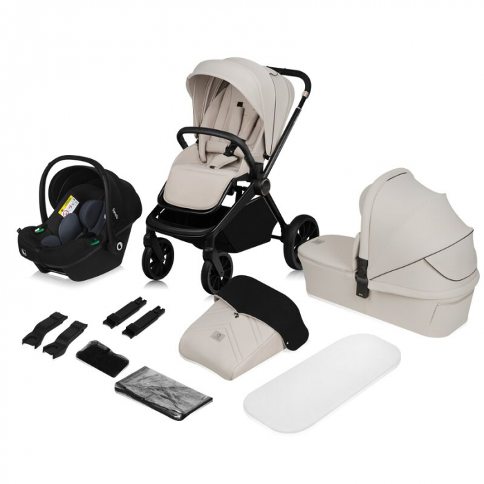 Carucior 3 in 1, Lionelo, Mika Plus, Cadru din aluminiu, Cu landou intarit si salteluta moale, Scoica auto, Reversibil, Cu sistem de ventilatie 3D, Maner ajustabil, Cu accesorii, Pana la 22 kg, EN1888 [27]