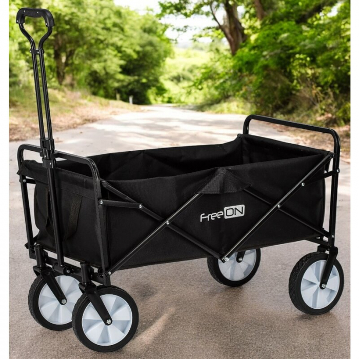 Carucior pliabil, FreeON, Pentru transportul diferitelor obiecte atat in casa, cat si in vacanta, Cu 2 buzunare, Maner reglabil 71-101 cm, Pana la 100 kg, 95x54x101 cm, Black [6]