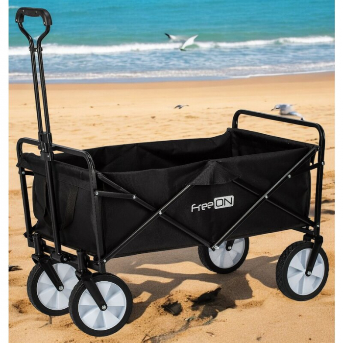 Carucior pliabil, FreeON, Pentru transportul diferitelor obiecte atat in casa, cat si in vacanta, Cu 2 buzunare, Maner reglabil 71-101 cm, Pana la 100 kg, 95x54x101 cm, Black [5]