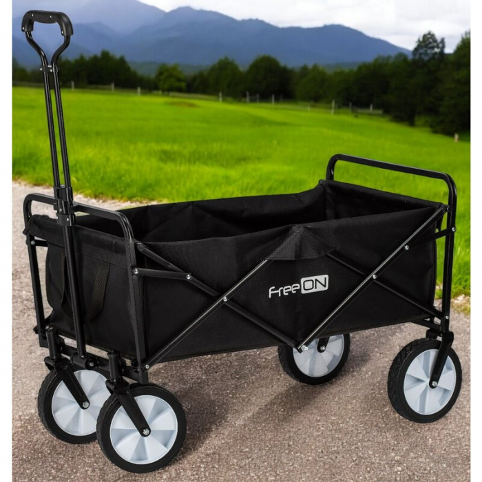 Carucior pliabil, FreeON, Pentru transportul diferitelor obiecte atat in casa, cat si in vacanta, Cu 2 buzunare, Maner reglabil 71-101 cm, Pana la 100 kg, 95x54x101 cm, Black [7]