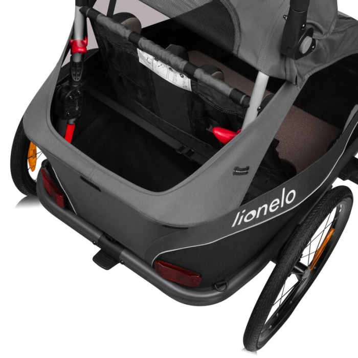 Carucior si remorca de bicicleta, Lionelo, Cama, Multifunctional, Pentru 1 sau 2 copii, Cu sistem de absorbtie a socurilor SIQ, Geamuri cu protectie solara, Gri [8]