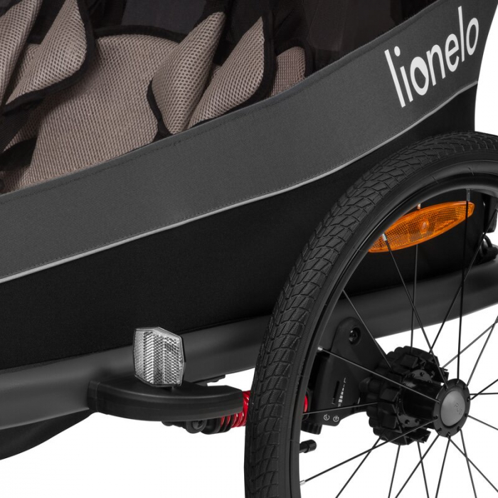 Carucior si remorca de bicicleta, Lionelo, Cama, Multifunctional, Pentru 1 sau 2 copii, Cu sistem de absorbtie a socurilor SIQ, Geamuri cu protectie solara, Gri [10]